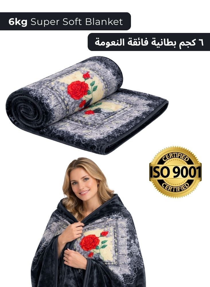 بريميم بطانية رمادية مزهرة فائقة النعومة بوزن ٦ كيلوجرامات – بطانية من فرو المنك الفاخر الدافئ - Image 1